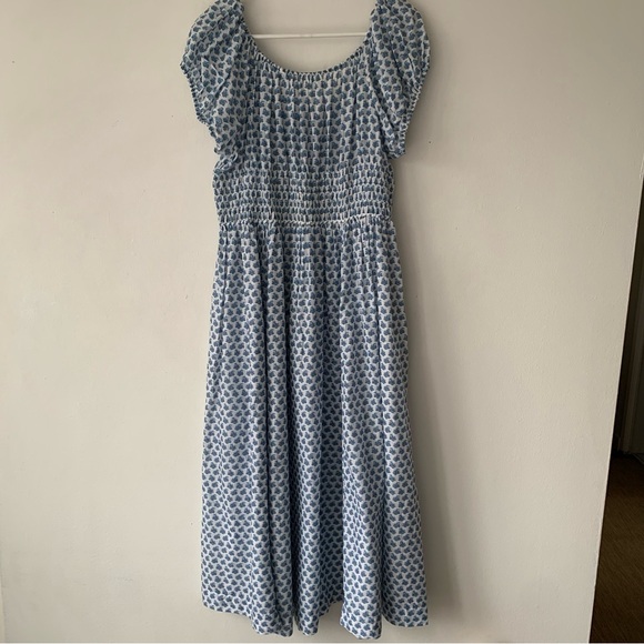 Doen Quinn Cotton Smocked Short Sleeve Midi Maxi Dress Dahlia Ditsy Blue White - Picture 13 of 16